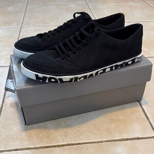 Balenciaga Men's Black Low-Top Canvas Logo Sneakers with Printed Sole